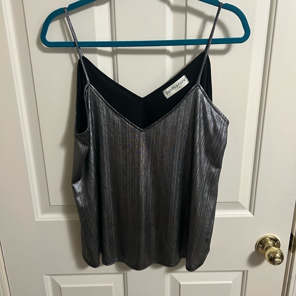 Pants Store Bama Rush‎ Shimmer Silver Spaghetti Strap Top L